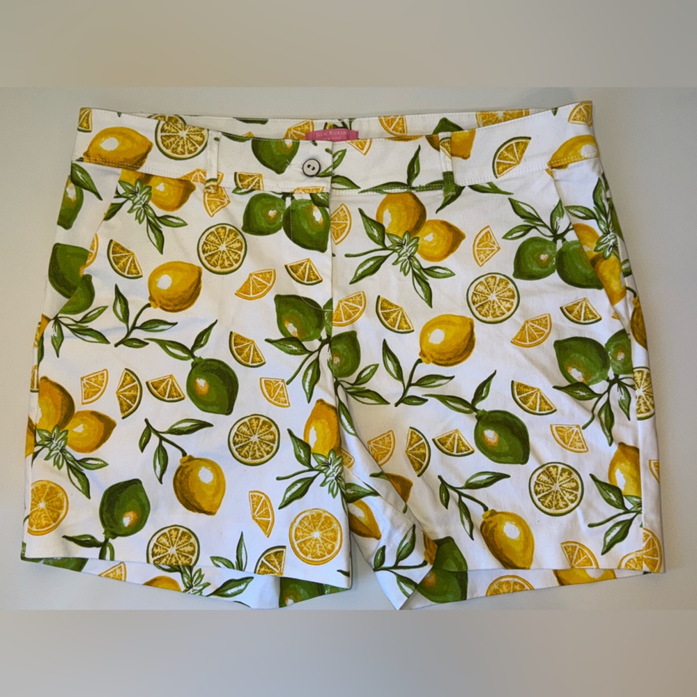 ISAAC MIZRAHI LEMON PRINT COTTON BLEND SHORTS SZ 16